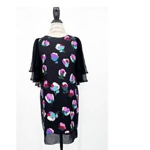 ANTHROPOLOGIE Corey Lynn Cartel Black Flutter Sleeves Silk Floral Dress